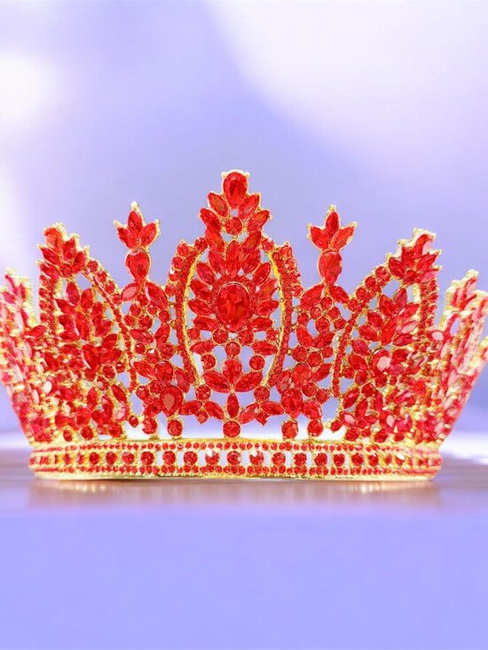Red crystal crown, wedding crown, gold crown headband, bridal tiara, crown tiara